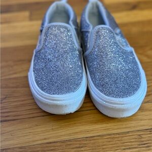 Vans Sparkly Silver Kids Slip-On Shoes